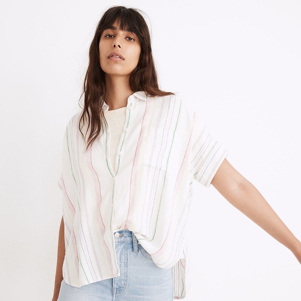 Madewell Linen-Blend Daily Shirt in Rainbow Stripe